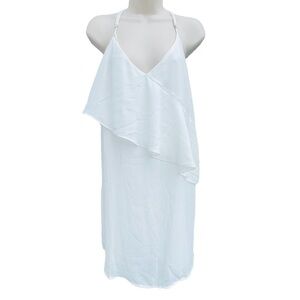 Nwt LULUS slip shift dress spaghetti strap asymmetrical ruffle white 8859